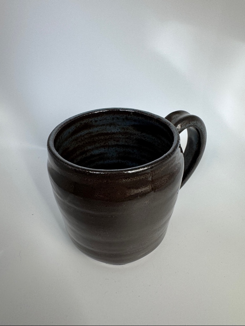 Handmade chocolate Brown Ceramic Mug with blue brown interior